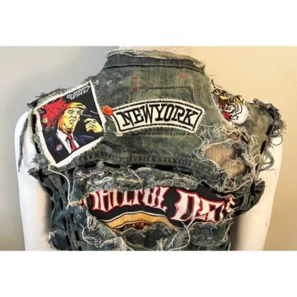 DREAM & DESTROY PUNK ROCK PATCH VINTAGE DENIM VEST M - Picture 11 of 13